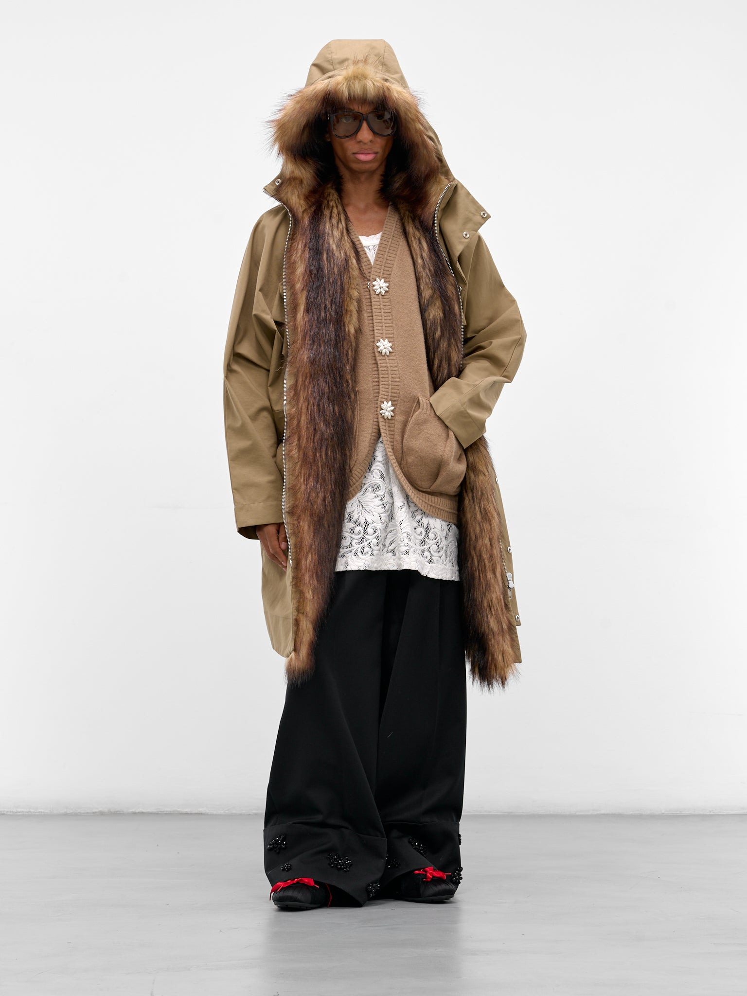 Beige Wool Knit Cardigan Vest - 6