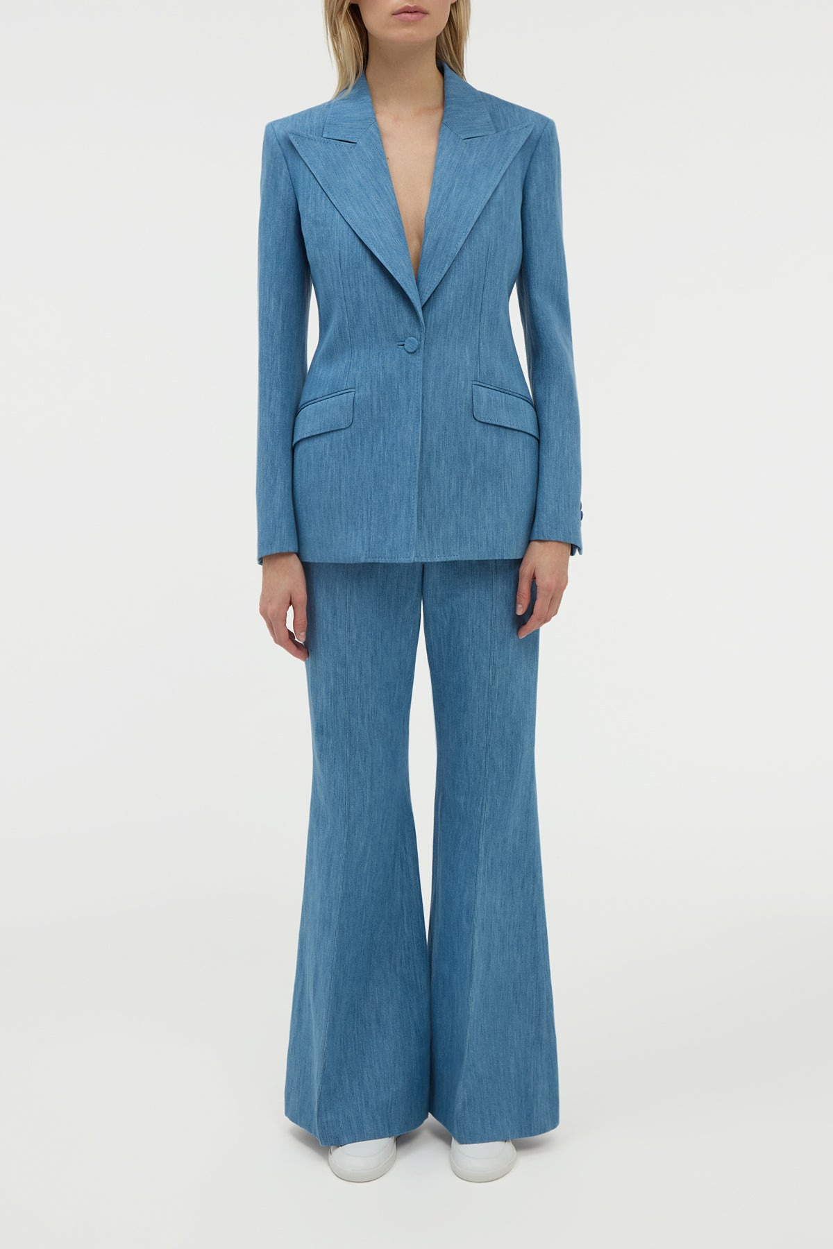 Leiva Blazer in Medium Blue Recycled Cotton Linen Denim - 3