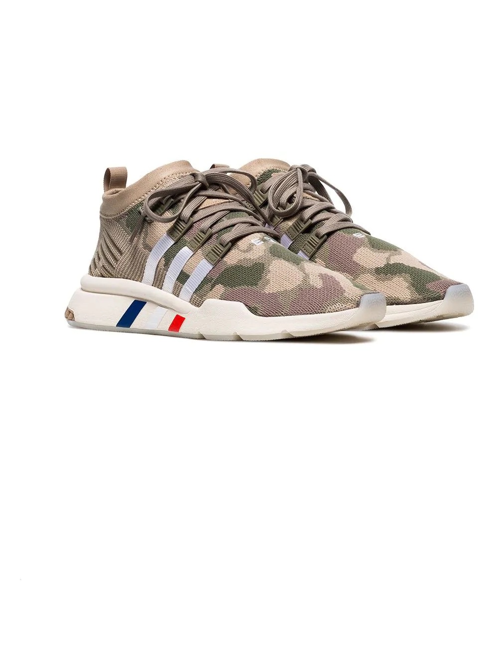 khaki green and beige camouflage EQT support primeknit sneakers - 3