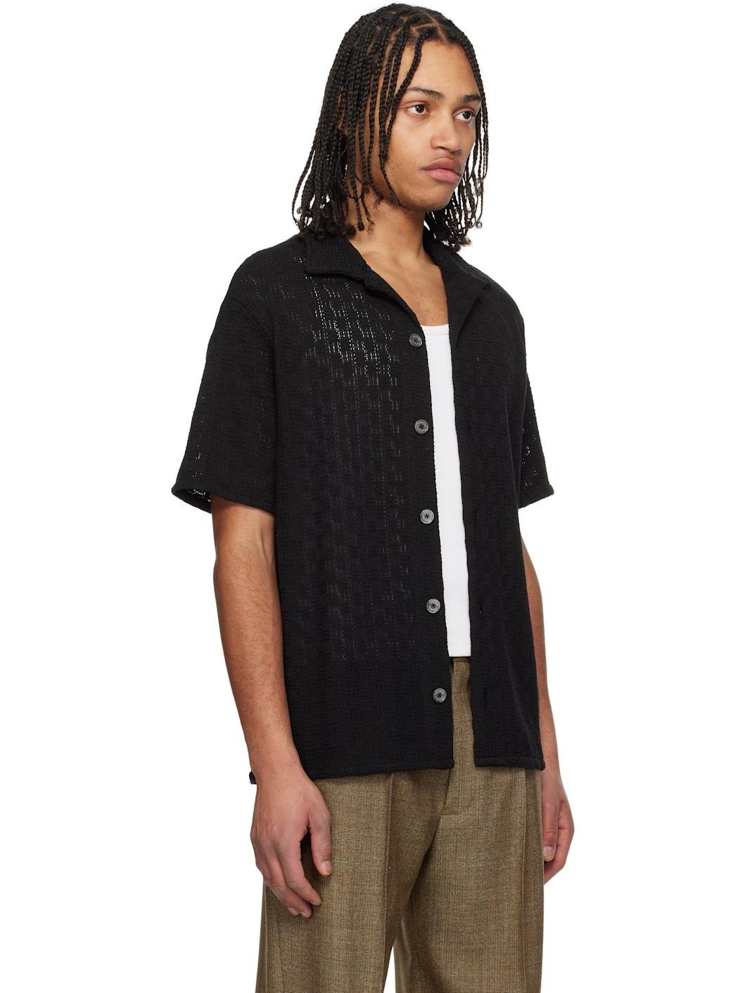 Black Crochet Open Collared Shirt - 2