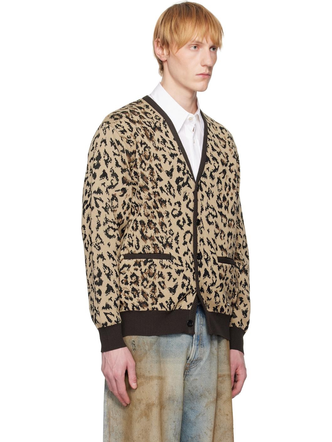 Beige Leopard Jacquard Knit Cardigan - 2