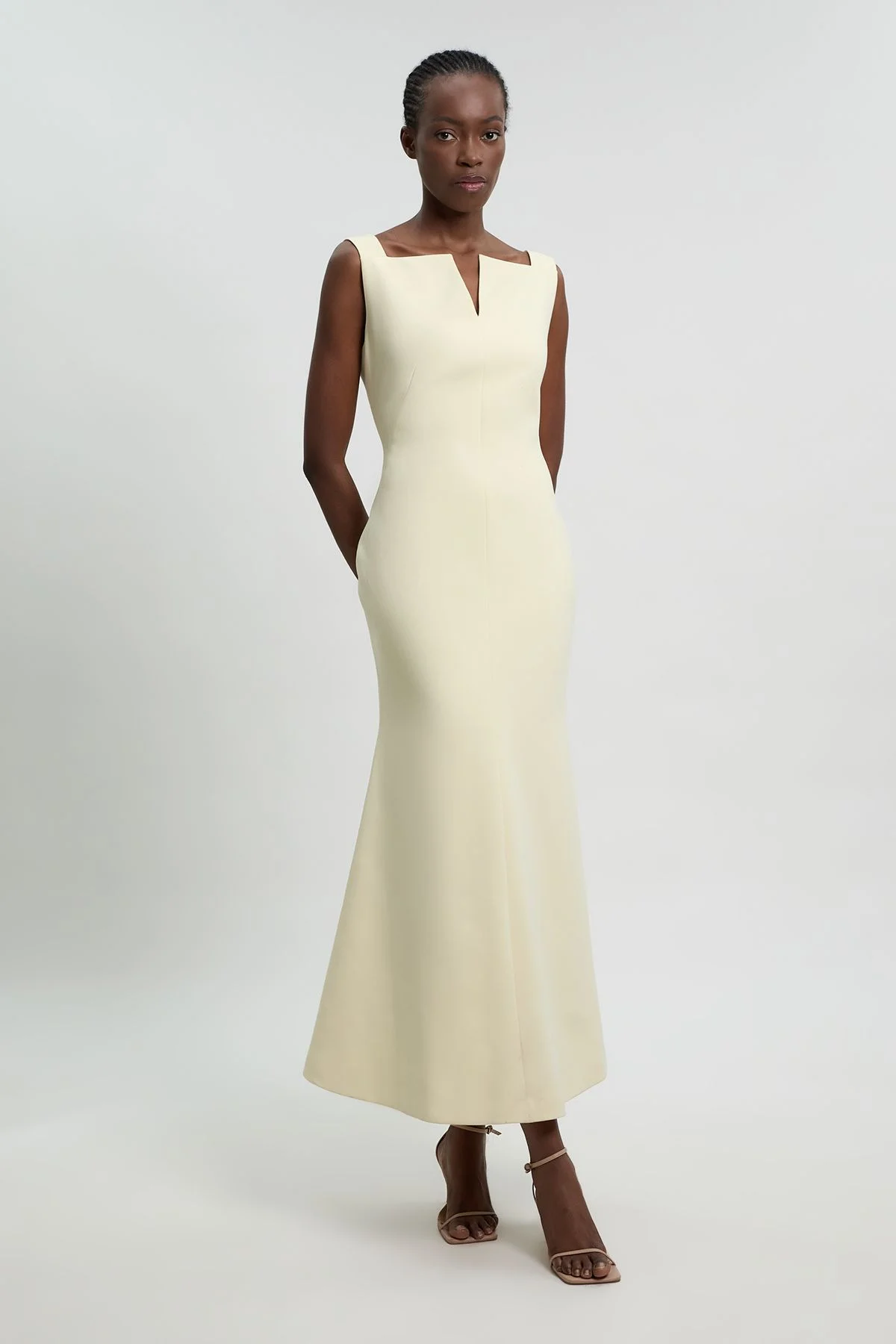 Compact Stretch High Neck Clean Pencil Midi Dress - 1