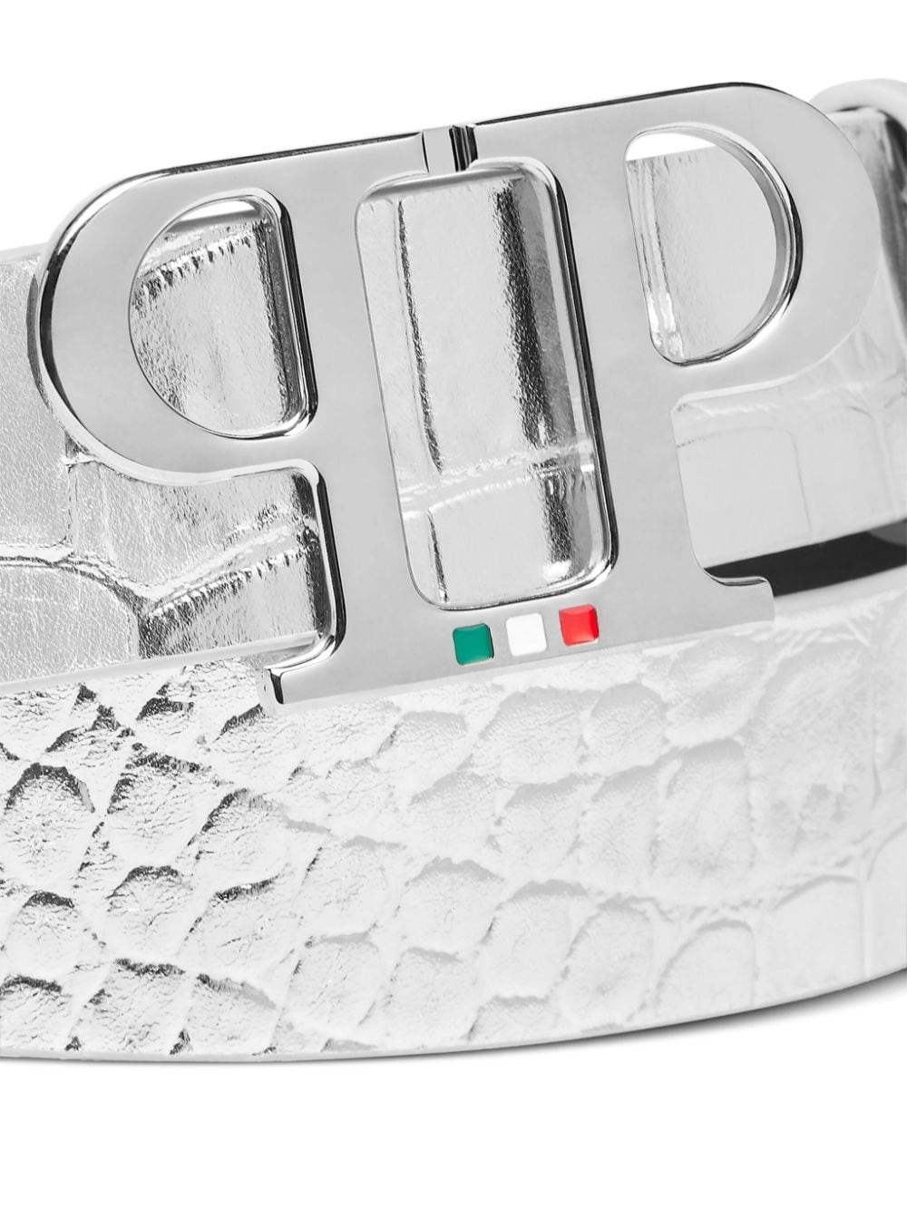 logo-buckle crocodile-effect belt - 3