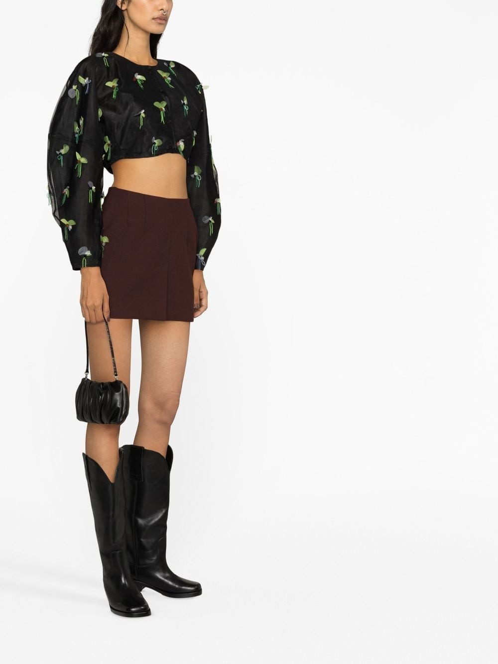 bead-embellished cropped blouse - 2