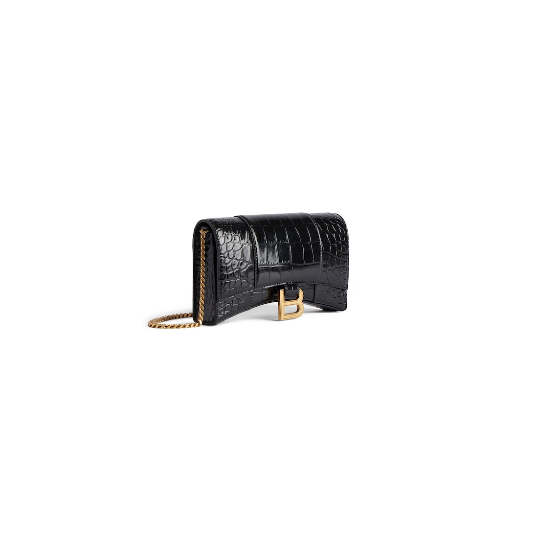 Women's Hourglass Wallet With Chain Crocodile Embossed in Black - 2