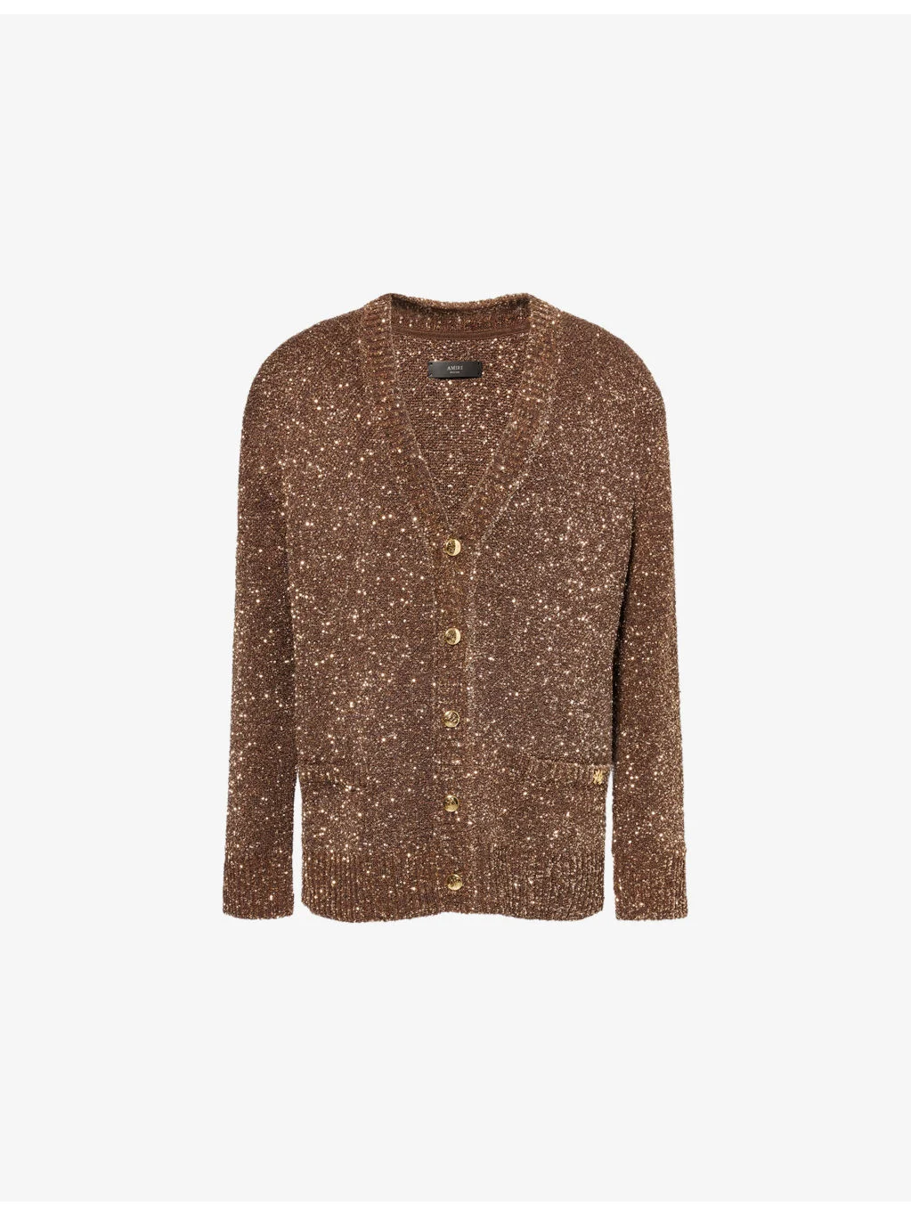 Sequin-Embellished V-Neck Knit Cardigan - 1
