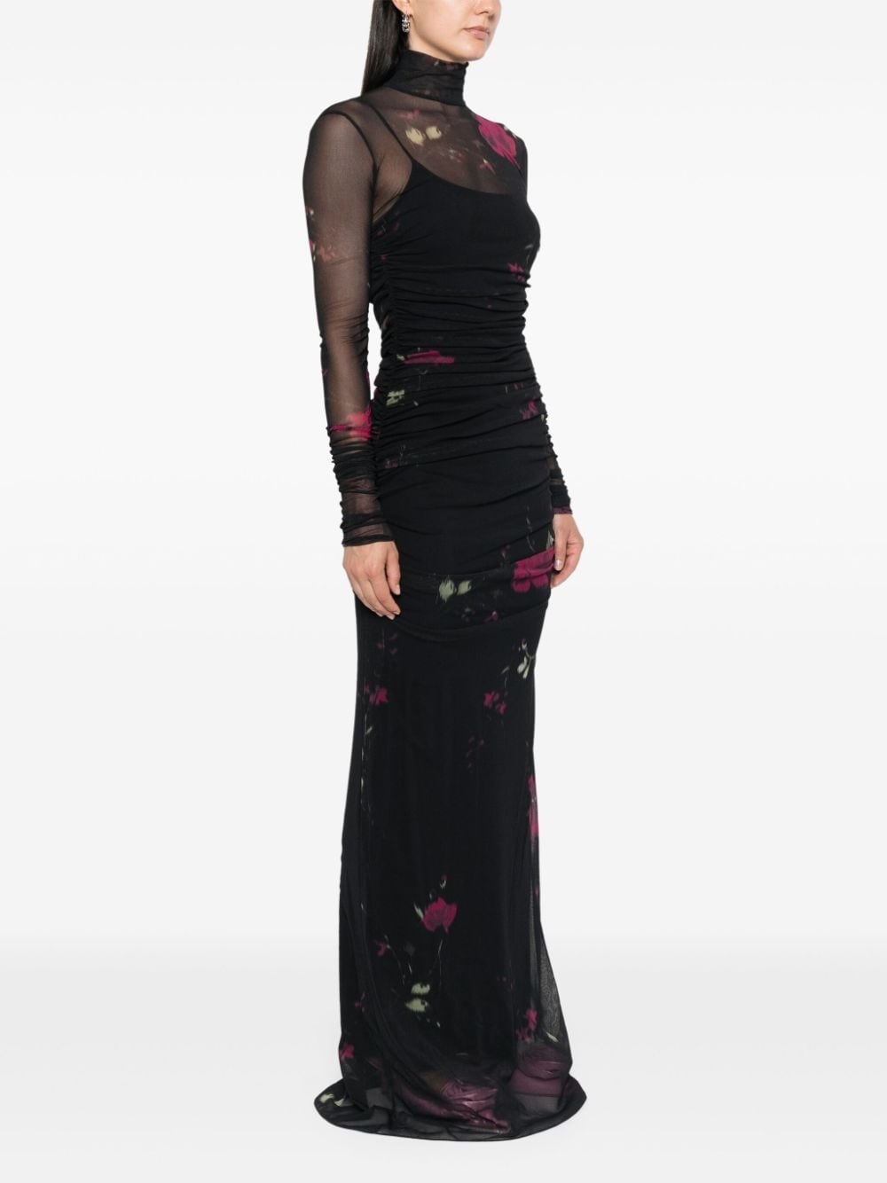 rose-print tulle maxi dress - 3