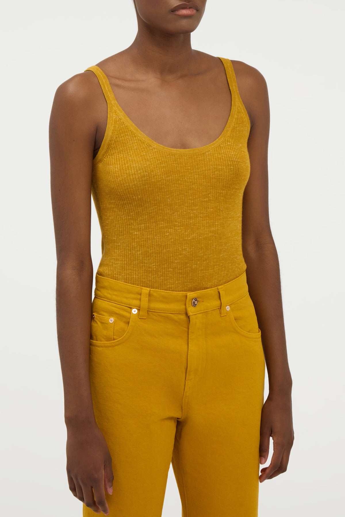 Cinxia Knit Tank Top in Golden Birch Cashmere Silk with Hemp - 2