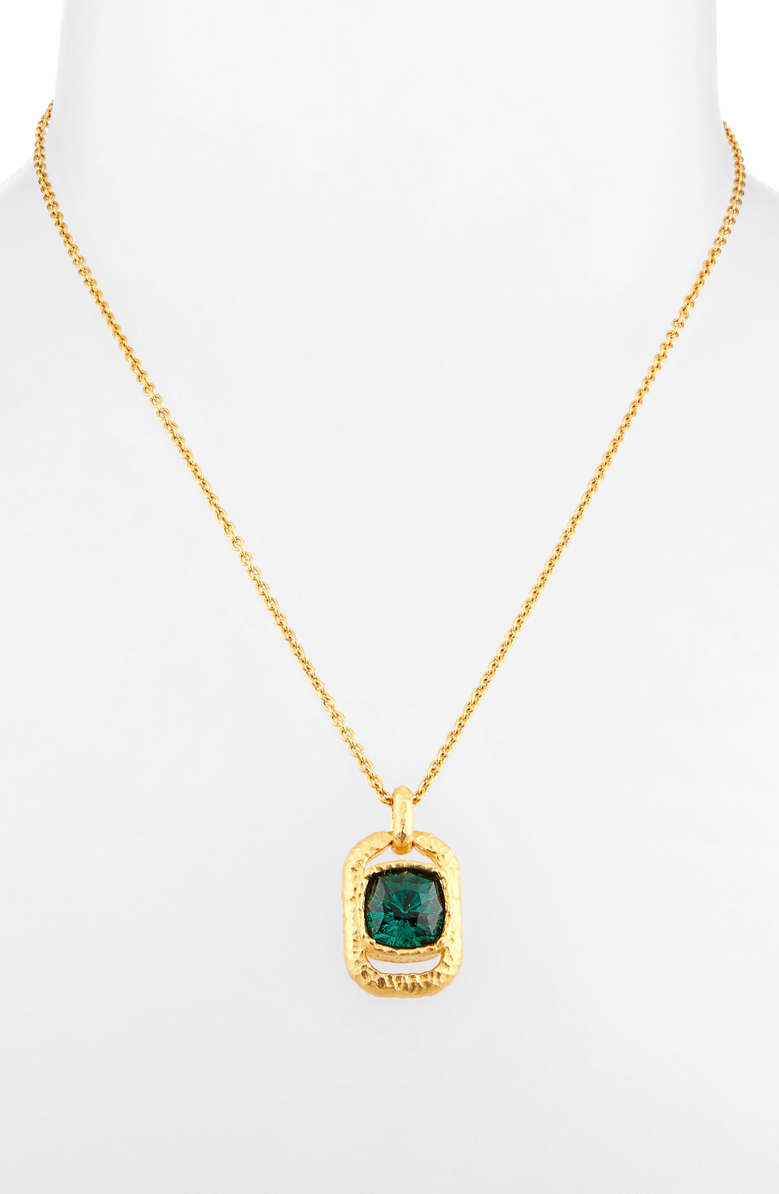 Oscar de la Renta Rectangle Crystal Pendant Necklace in Emerald at Nordstrom - 3
