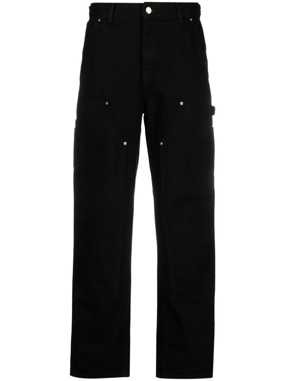 logo-patch cotton straight trousers - 1