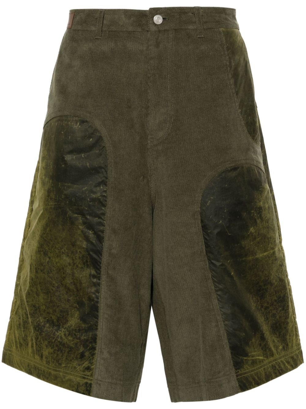 corduroy panelled high-waisted shorts - 1