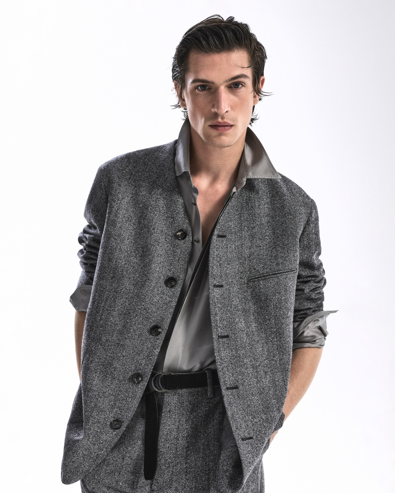 HERITAGE LINE SINGLE-BREASTED JACKET IN CHEVRON JACQUARD VIRGIN WOOL - 6