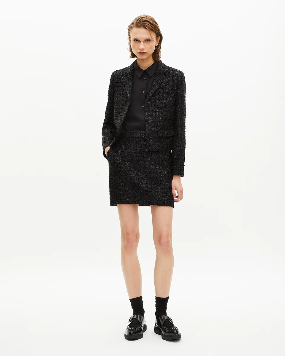 SHORT JACKET IN SHINY BLACK TWEED - 1