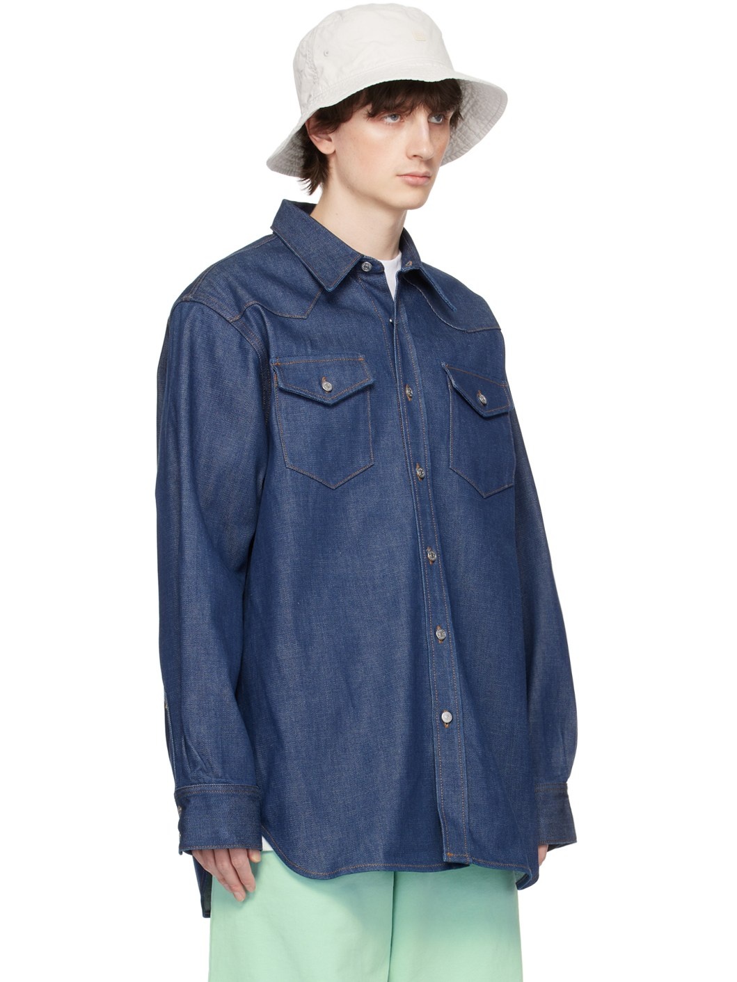 Indigo Button-Up Denim Shirt - 2