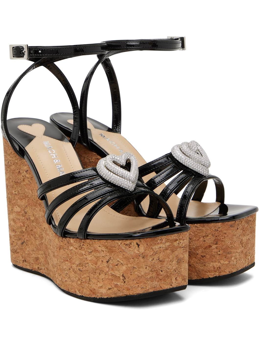 Black Double Heart Wedge Heeled Sandals - 4