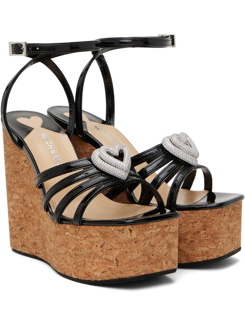 Black Double Heart Wedge Heeled Sandals 4