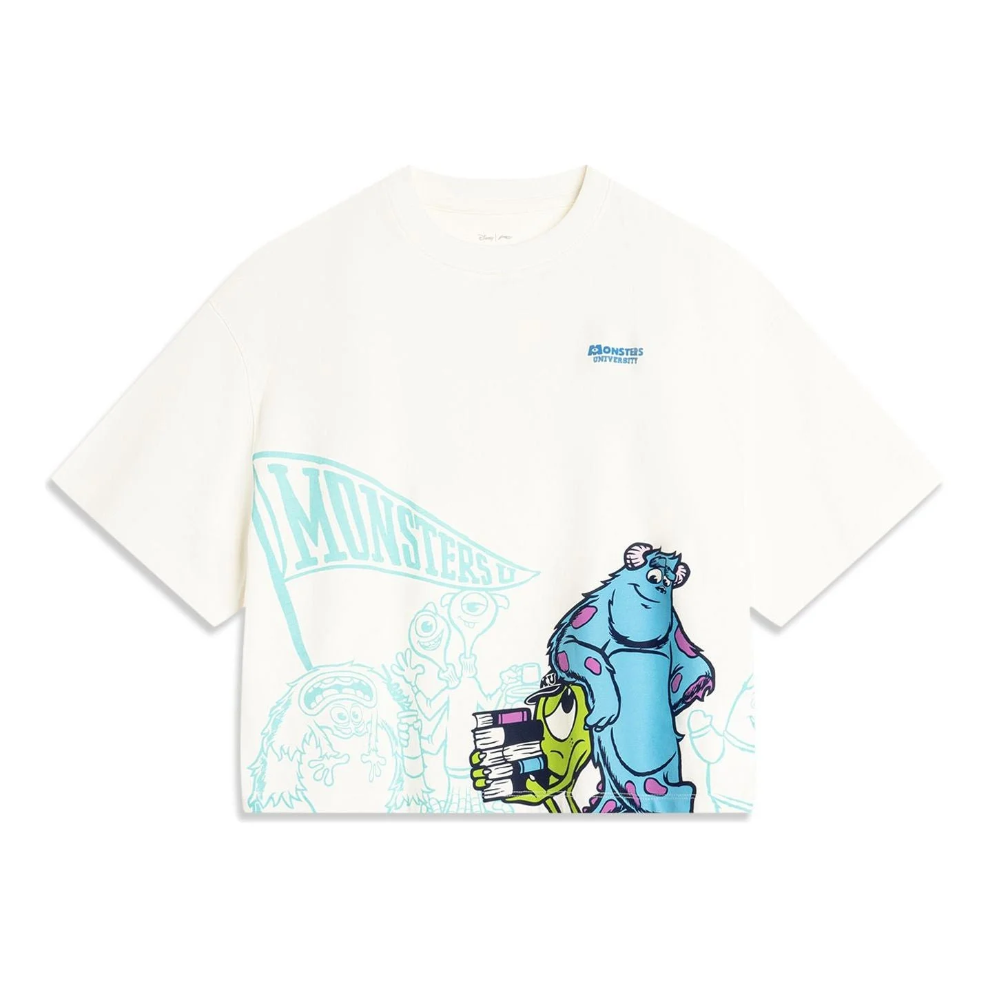 (WMNS) Li-Ning x Disney Monsters University Graphic T-shirt 'Cream White' AHSU490-1 - 1