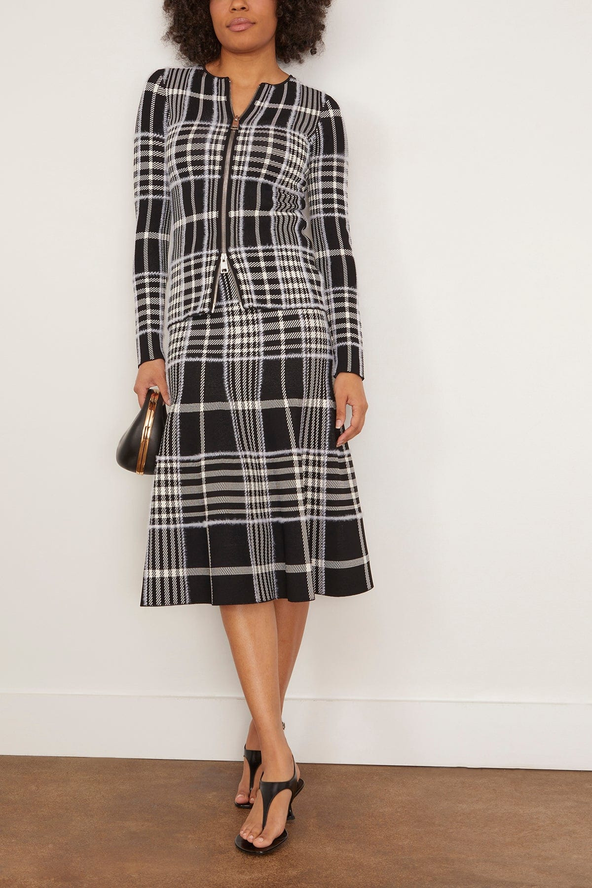The Greer Zip Front Knit Cardigan in Black Plaid - 2