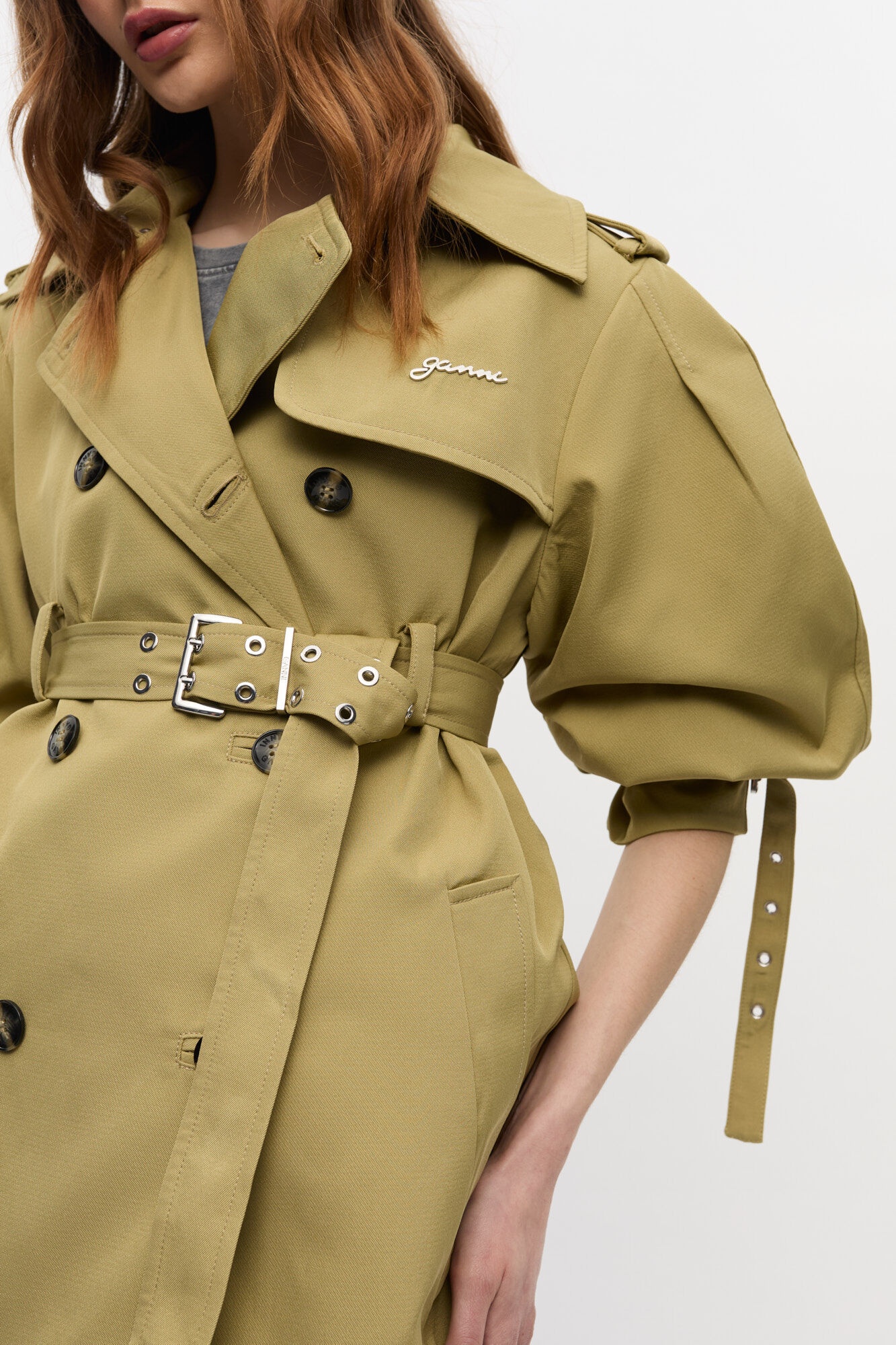 BEIGE HEAVY TWILL MIDI TRENCH COAT - 4