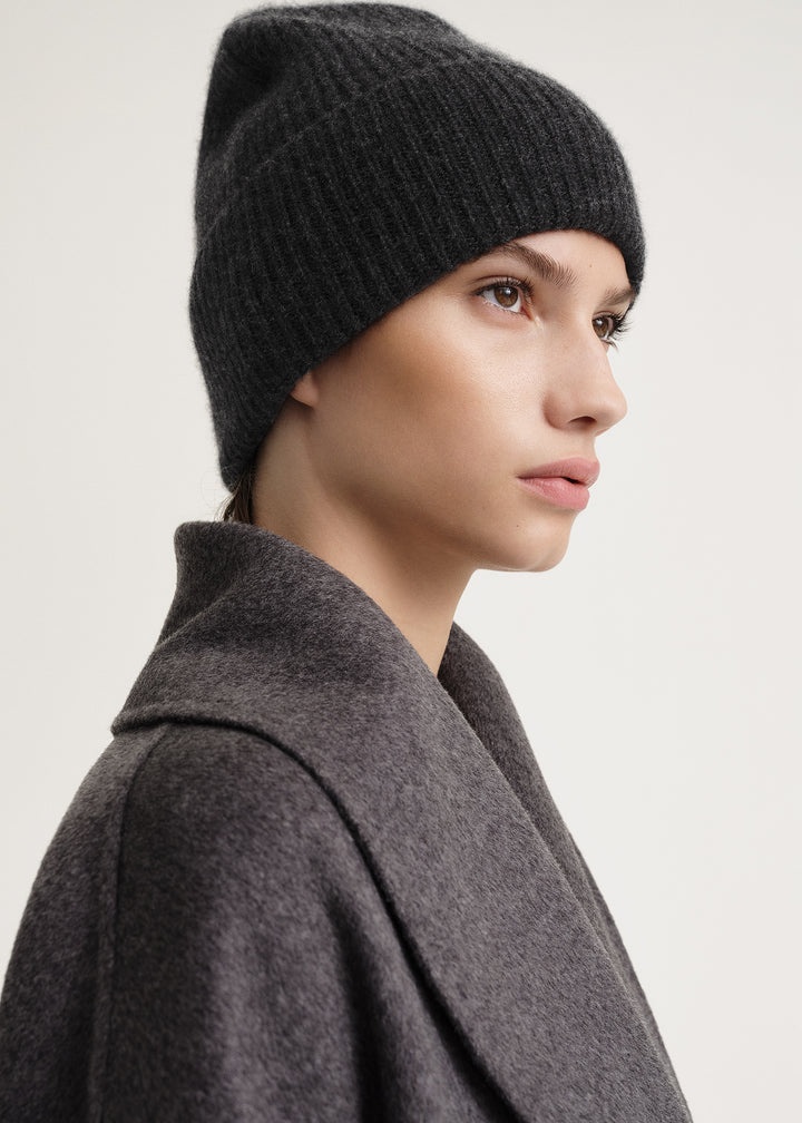 Wool cashmere knit beanie dark grey melange - 3