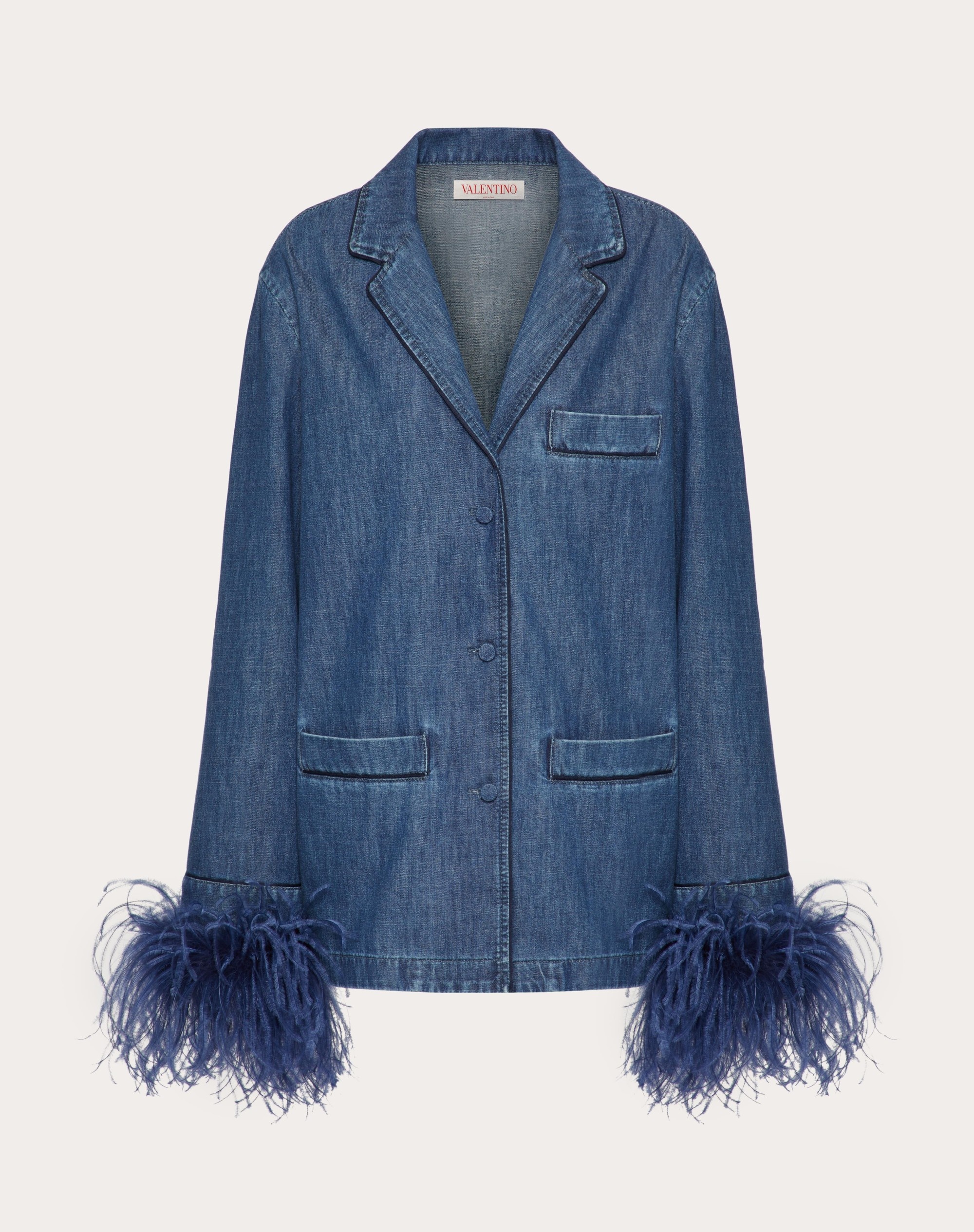 CHAMBRAY DENIM SHIRT WITH FEATHERS - 1