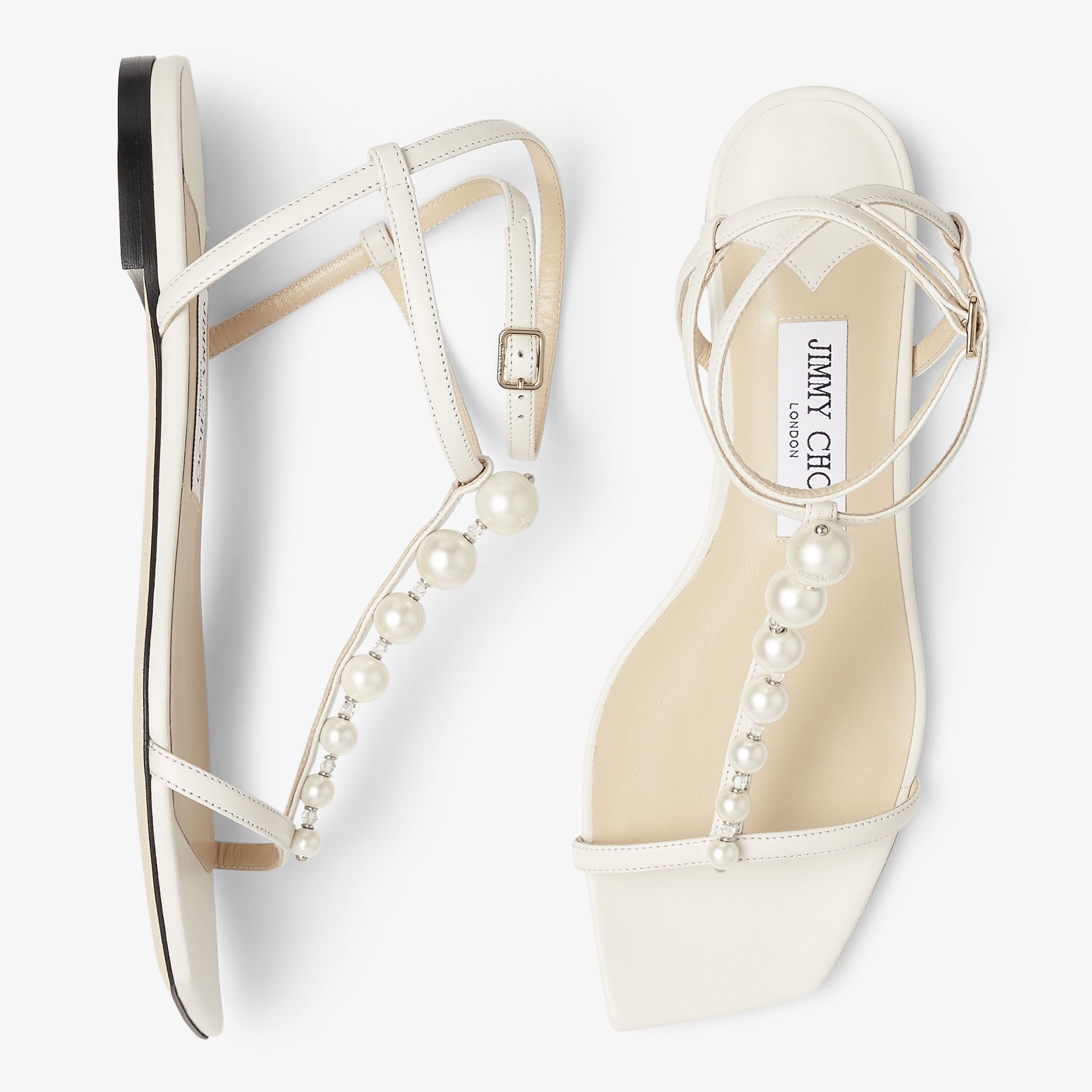 Amari Flat
Latte Nappa Leather Flat Sandals with Pearls - 5