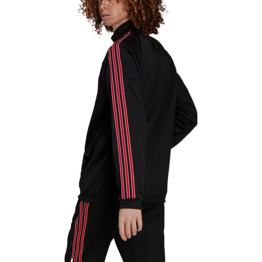 Men's adidas originals SS22 Manchester United Sports Stripe Logo Stand Collar Jacket Black HP0454 - 4