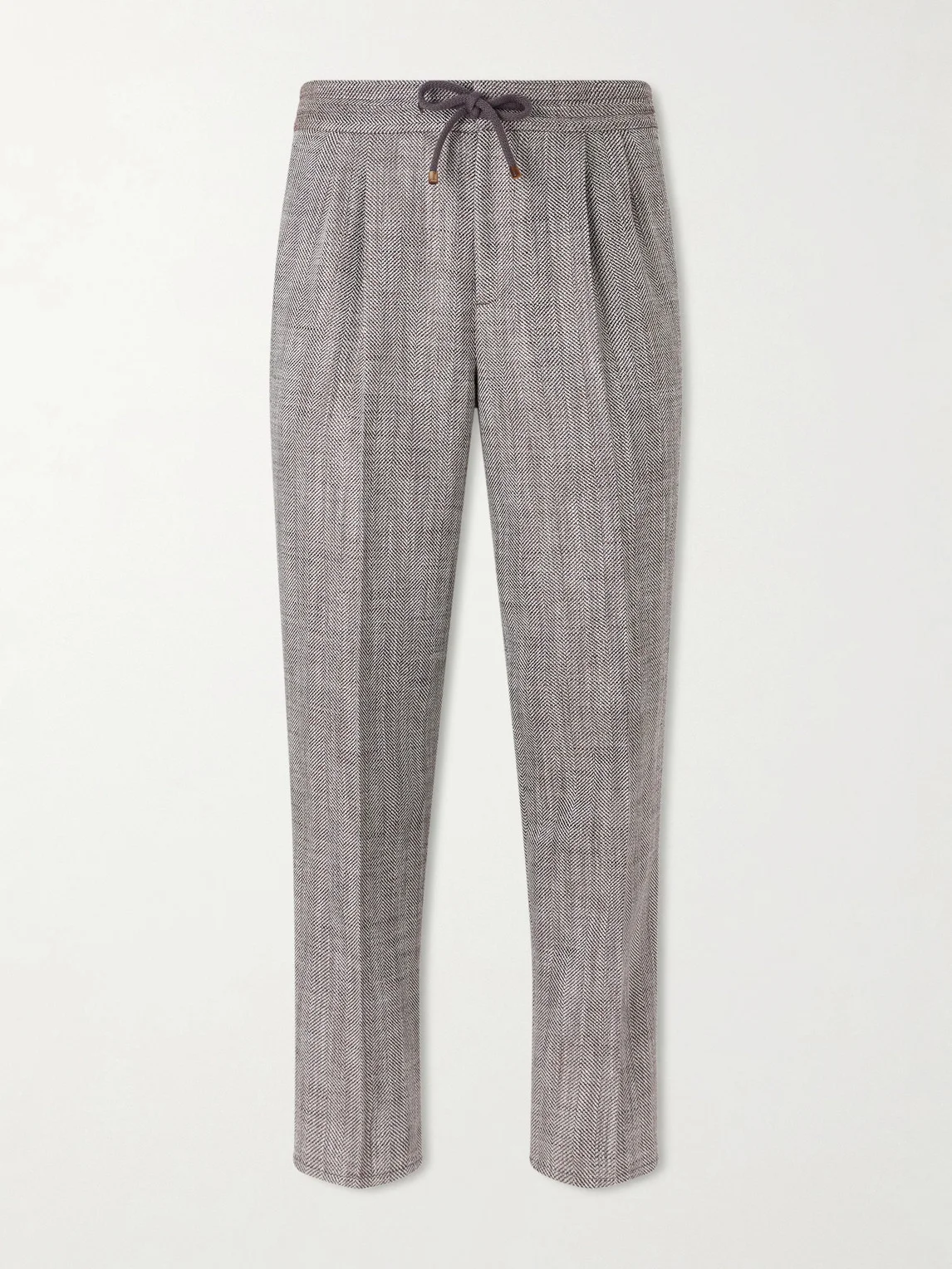 Straight-Leg Pleated Herringbone Trousers - 1