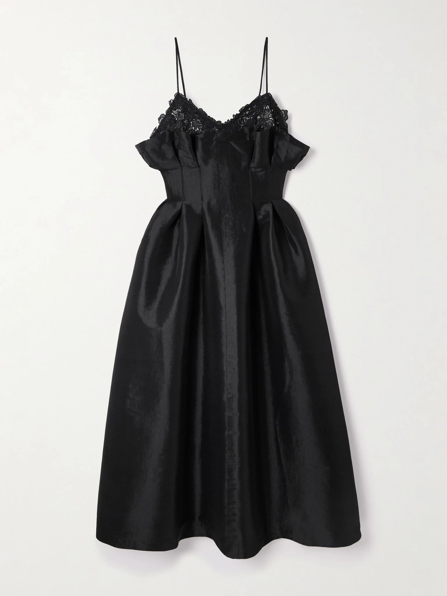 Theresa lace-trimmed pleated taffeta midi dress Black - 1