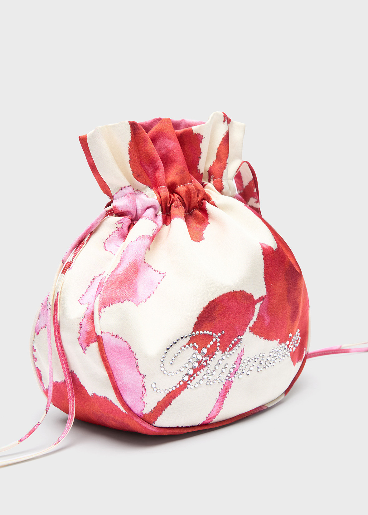PRINTED SATIN CLUTCH BAG WITH RHINESTONE LOGO - 4