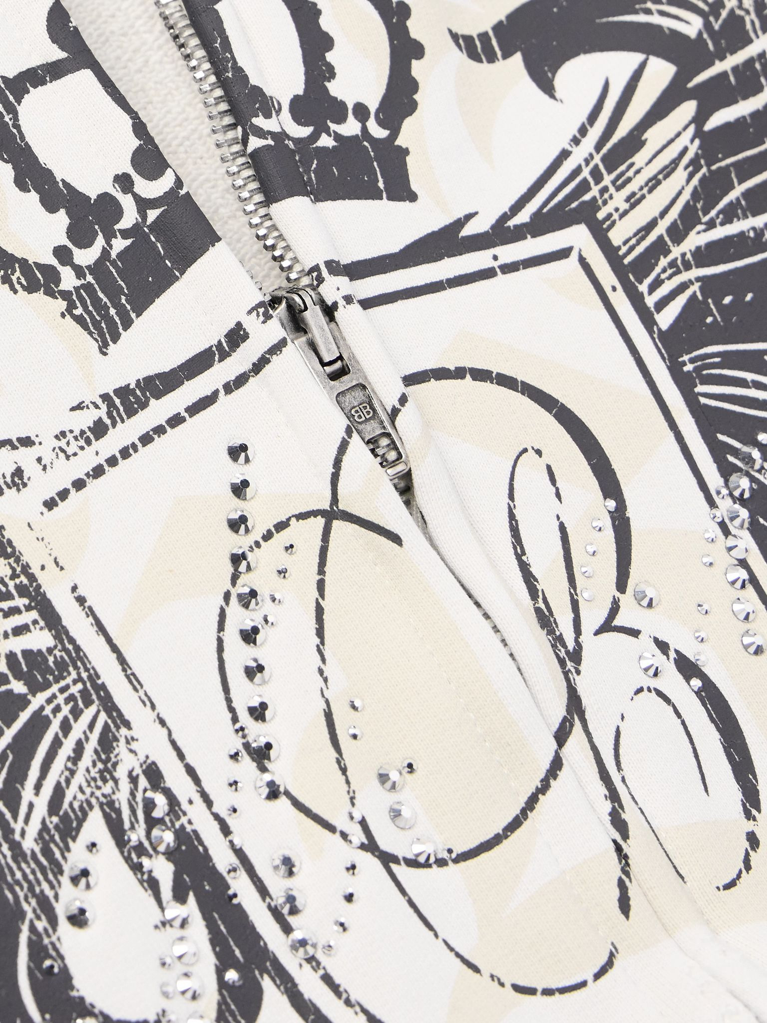 Tacky Embellished Metallic Logo-Print Cotton-Jersey Zip-Up Hoodie Off-white - 4