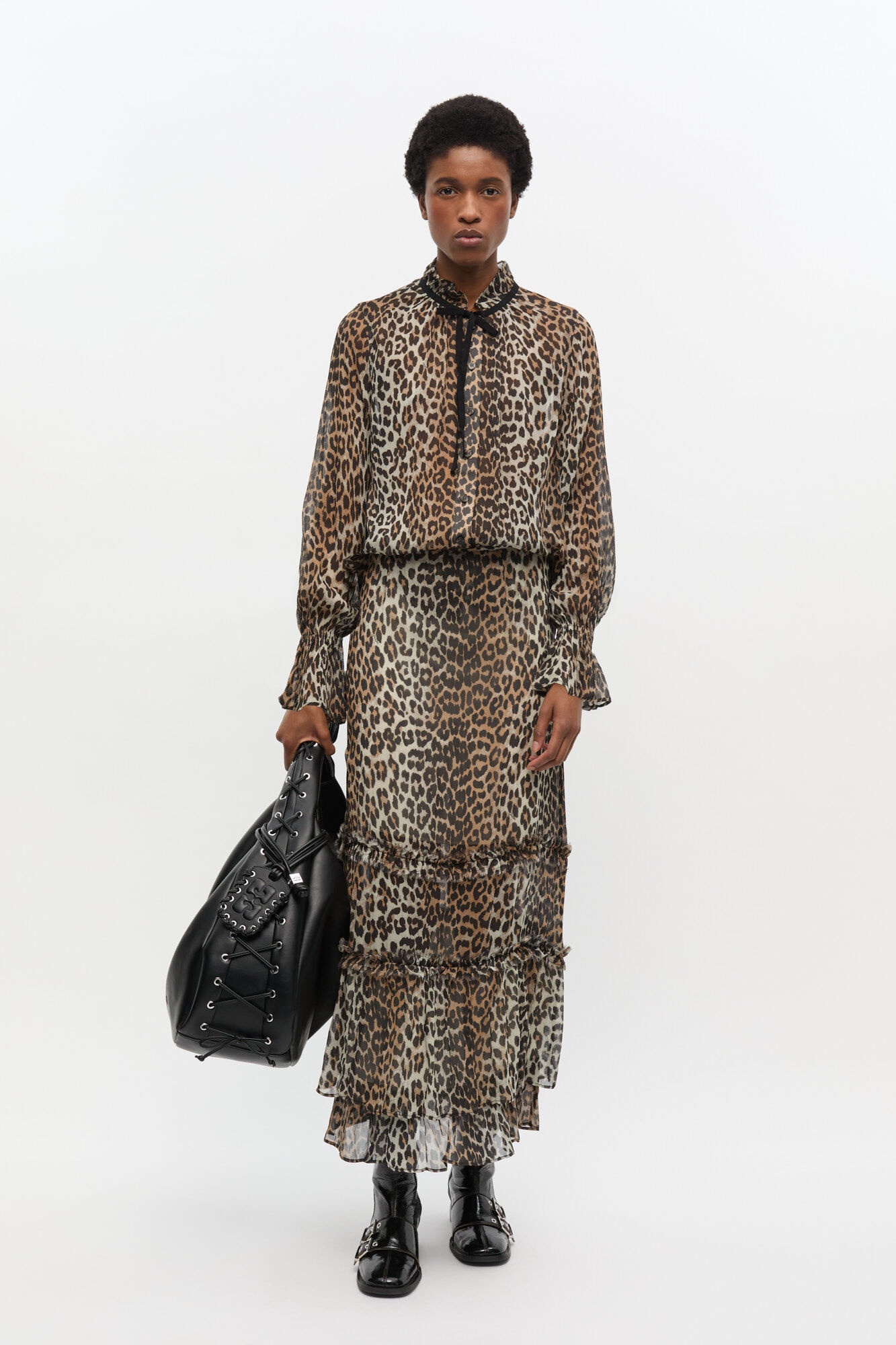 LEOPARD PRINT CHIFFON TIE STRING SHIRT - 3