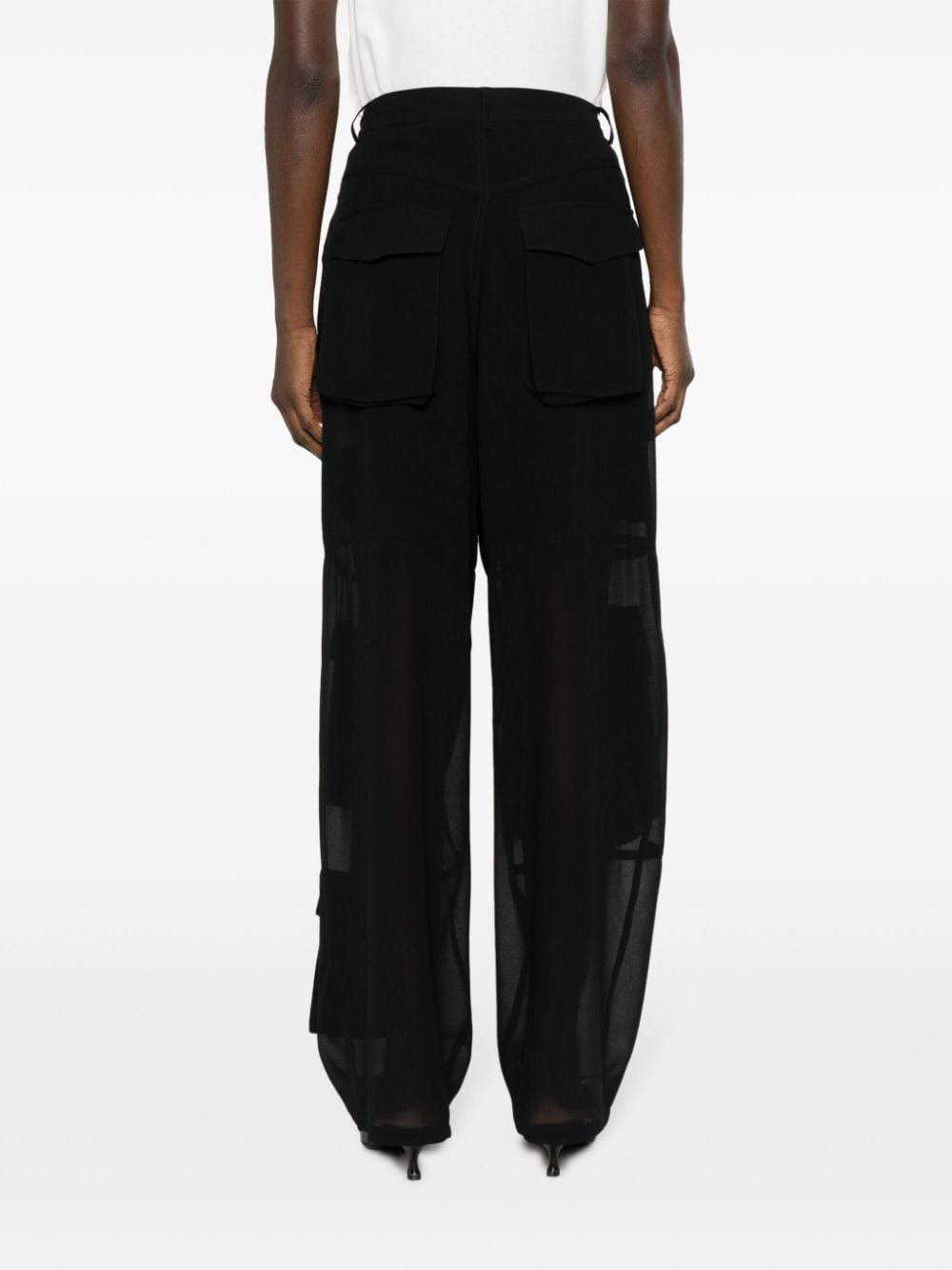 cargo-pocket semi-sheer palazzo trousers - 4