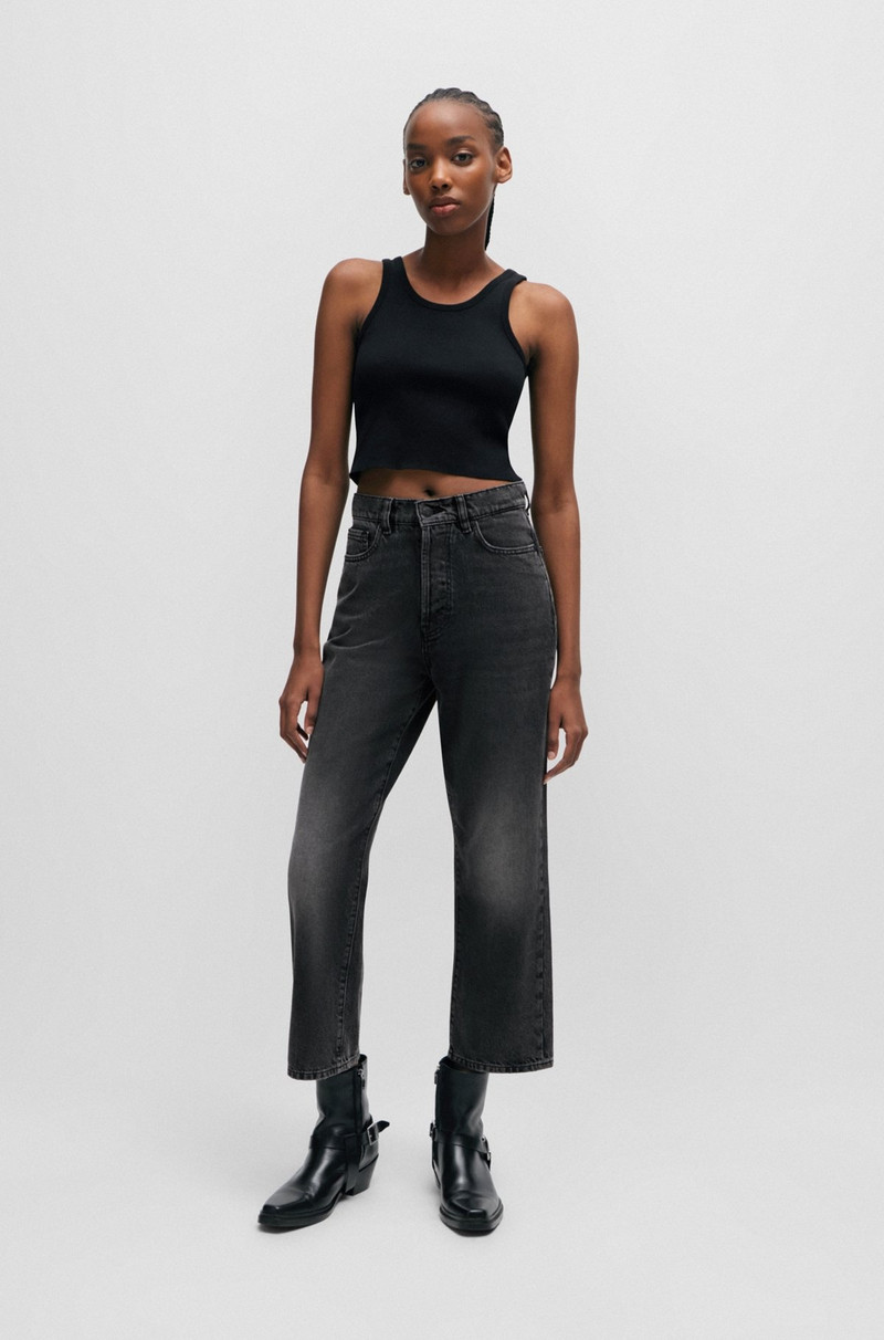 HUGO MODERN-FIT WIDE-LEG JEANS IN BLACK DENIM outlook