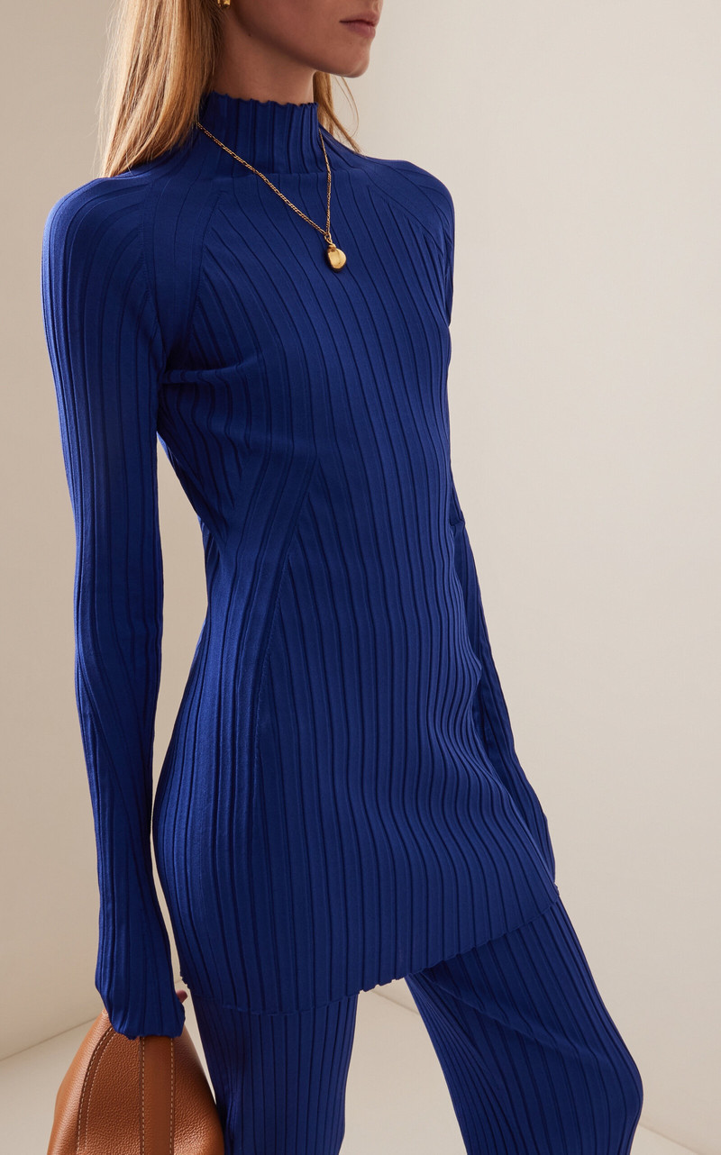 HIGH SPORT Kat Ribbed-Knit Turtleneck Top blue outlook