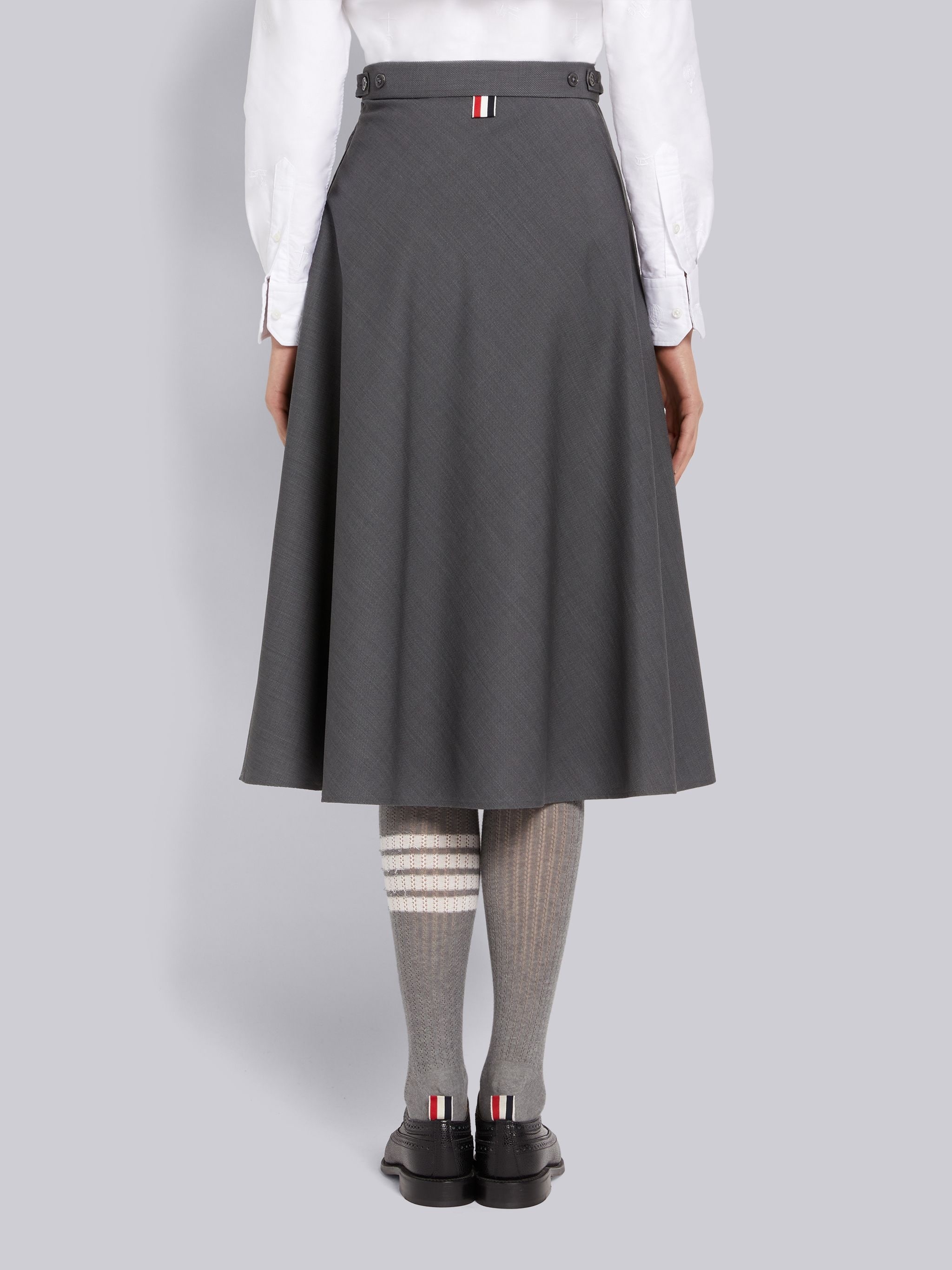 Medium Grey Wool Pique Suiting Side Tab A-line Below the Knee Skirt - 3