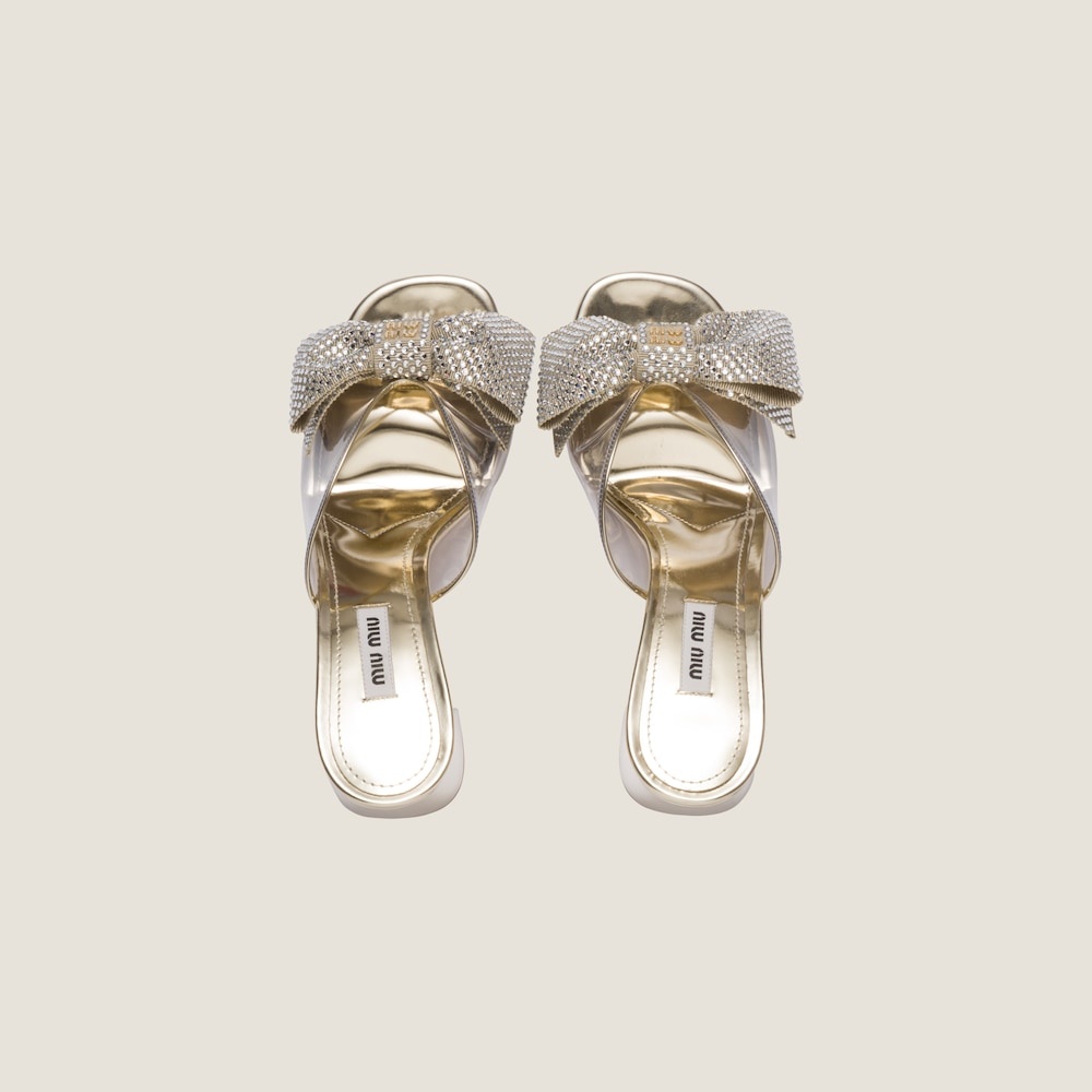 Vinyl and metallic leather sandals with crystals - 4