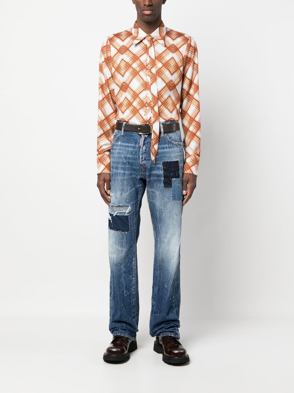 distressed-effect patchwork jeans - 2