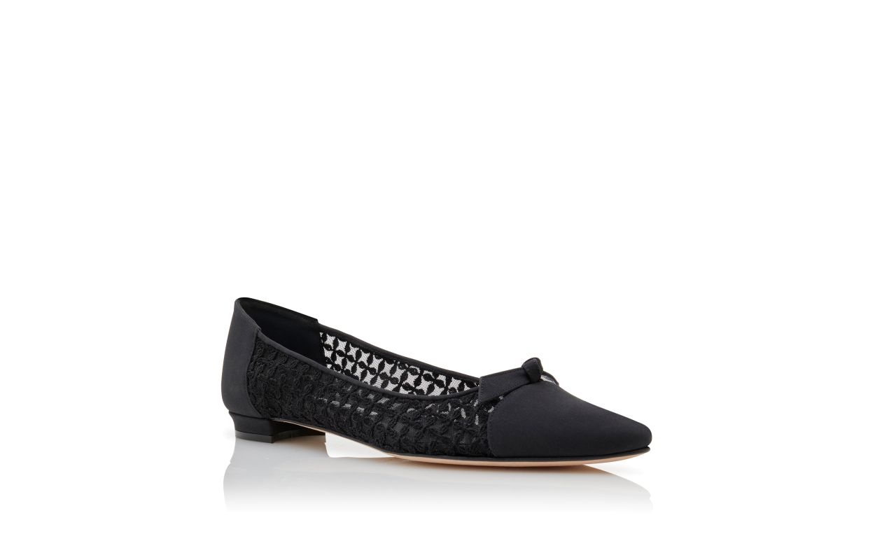 Black Mesh Lace Detail Flat Pumps - 3