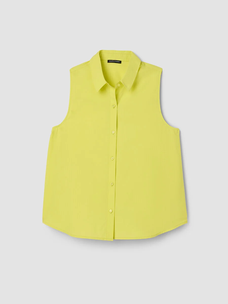 Organic Cotton Poplin Classic Collar Sleeveless Shirt - 1