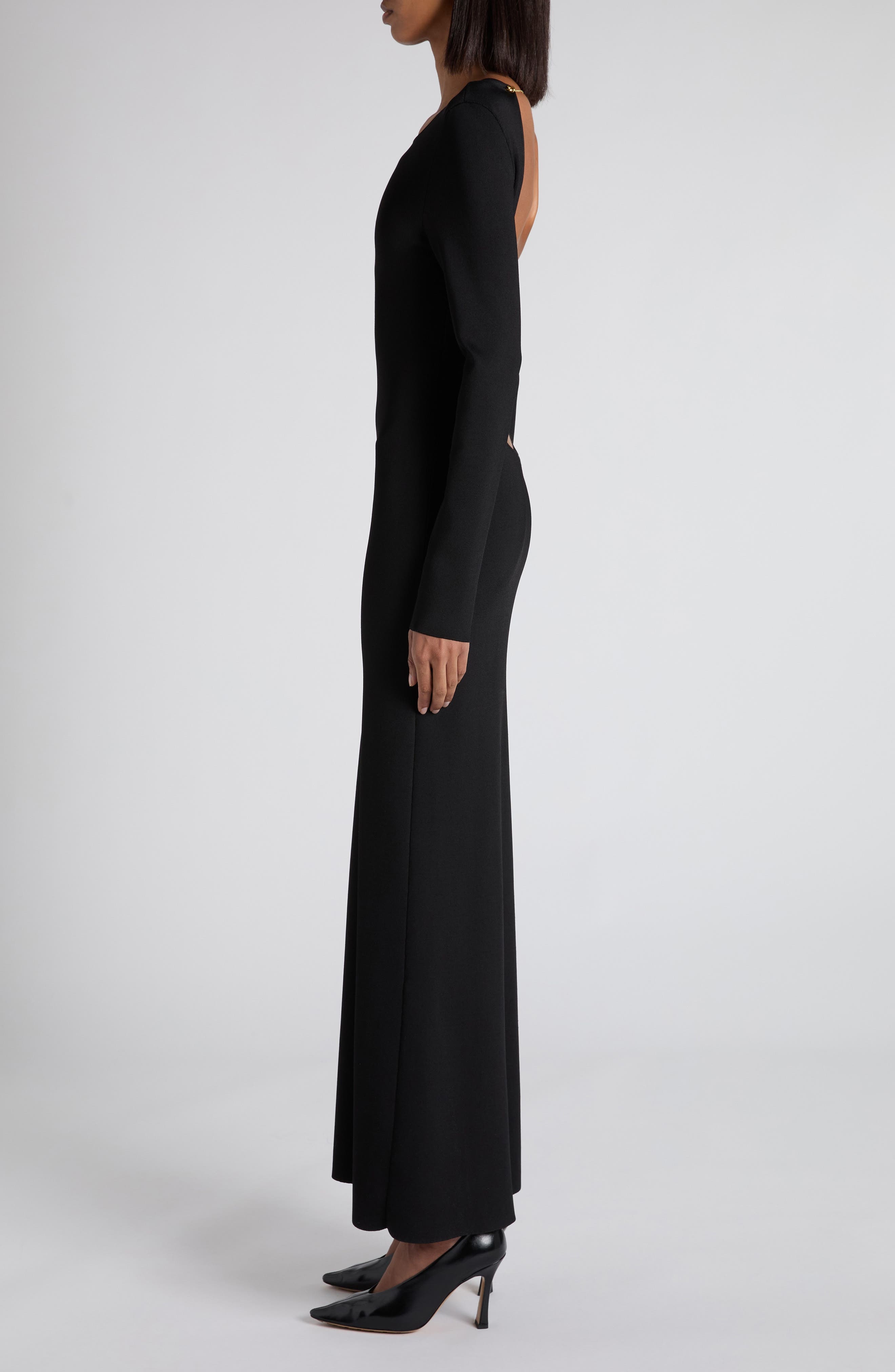 Bottega Veneta Open Back Long Sleeve Compact Jersey Dress in 1000 Black at Nordstrom - 3