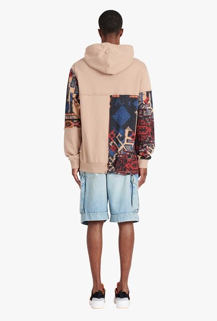 Beige cotton sweatshirt with multicolor patchwork print - 3