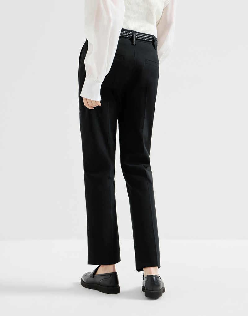 Stretch twisted cotton twill cigarette trousers with monili 3
