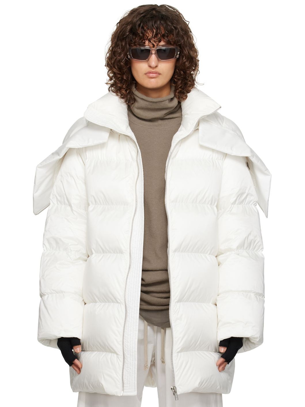 Moncler + Rick Owens Off-White Hooded Cyclopic Jacket - 1