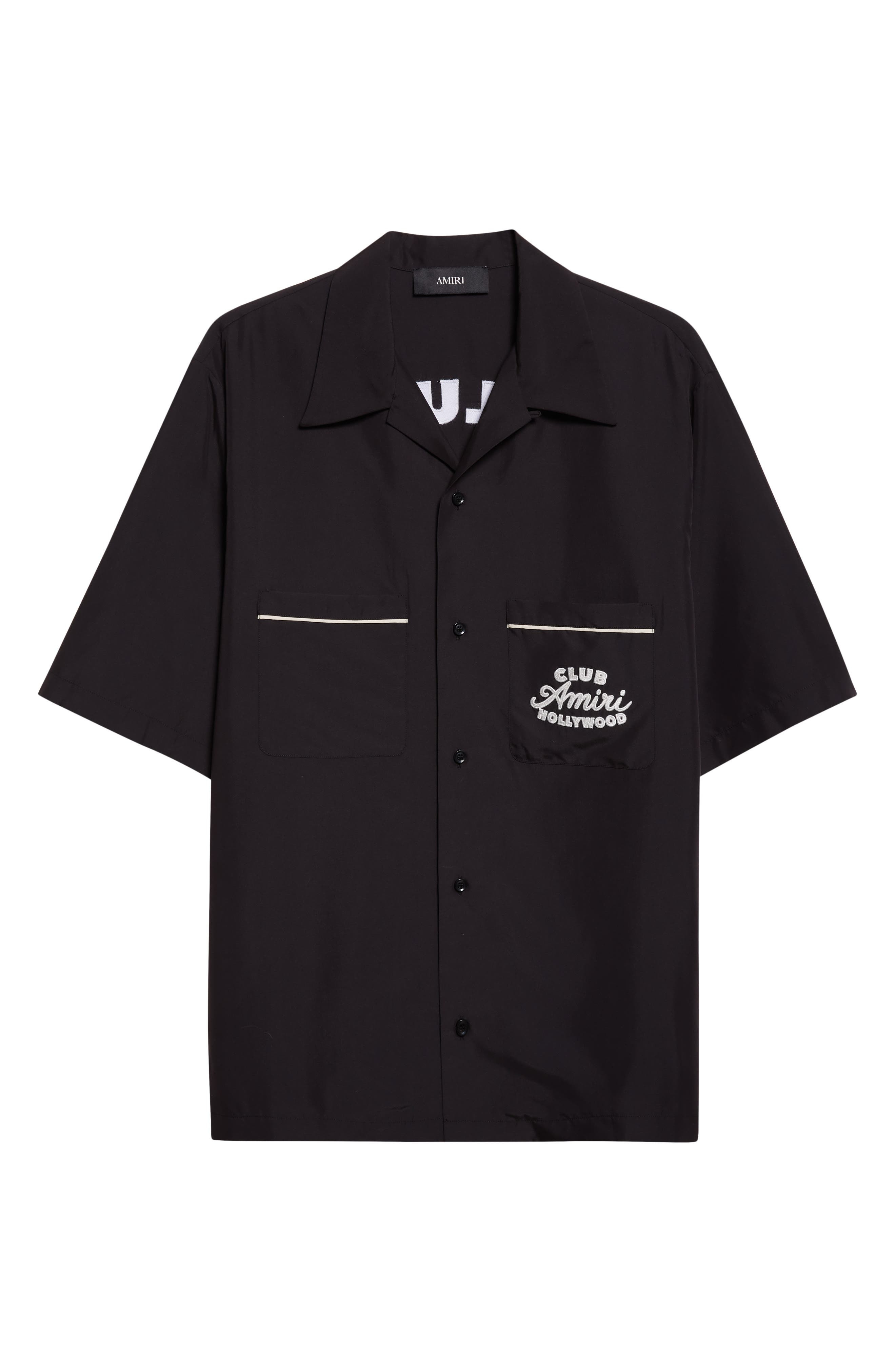 Club Amiri Embroidered Camp Shirt in Black at Nordstrom - 6
