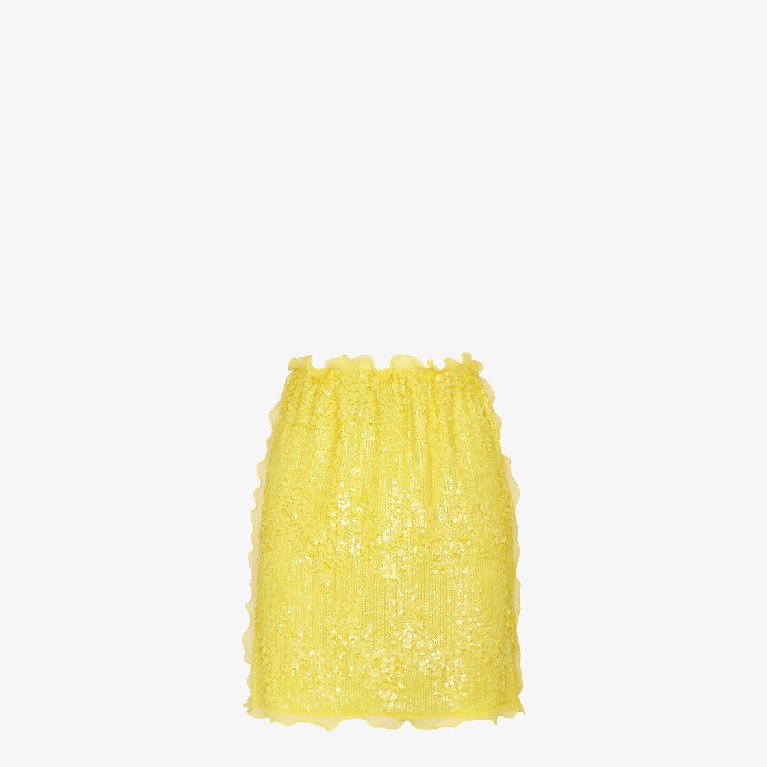 Miniskirt with fitted high waist. Made of yellow silk chiffon, entirely covered with all-over sequin - 1