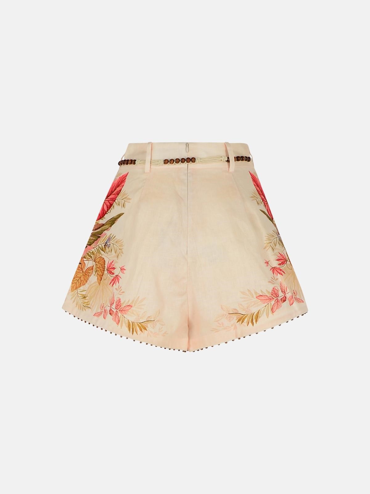 'TUCK' LINEN PLEATED SHORTS IN 'CREAM PALM FLORAL' COLOR - 3