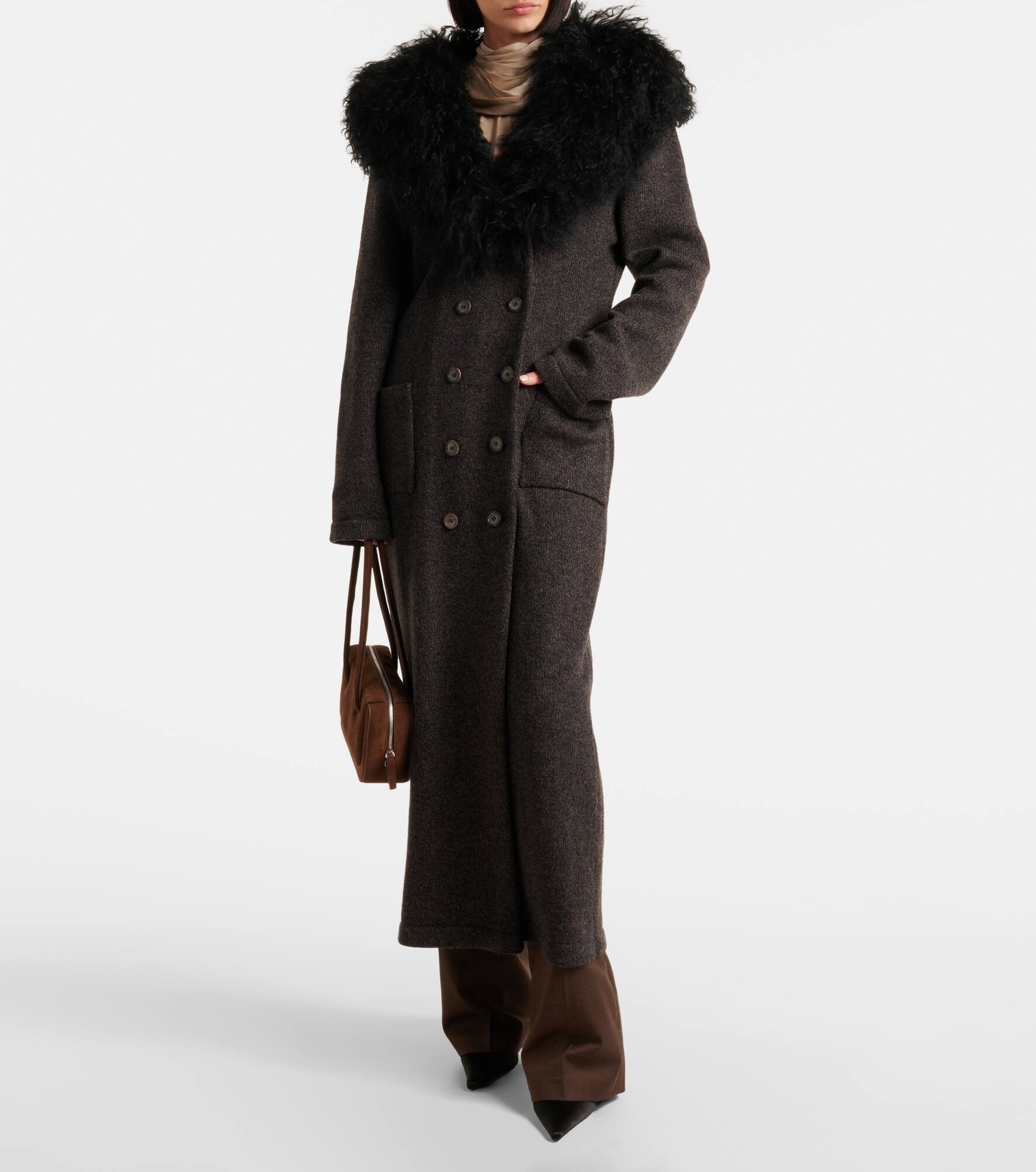 Shearling-trimmed cashmere coat - 8