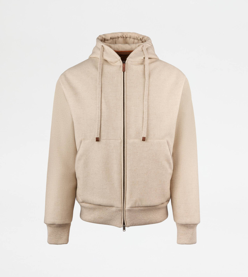 HOODED BOMBER JACKET IN WOOL - BEIGE 1