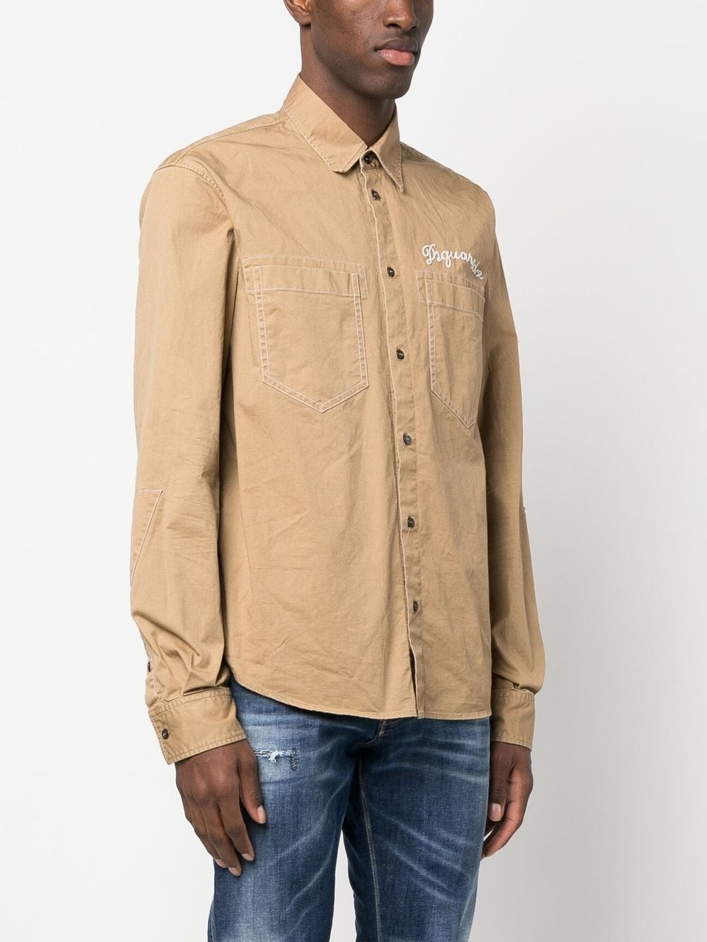 logo-embroidered button-up shirt - 3